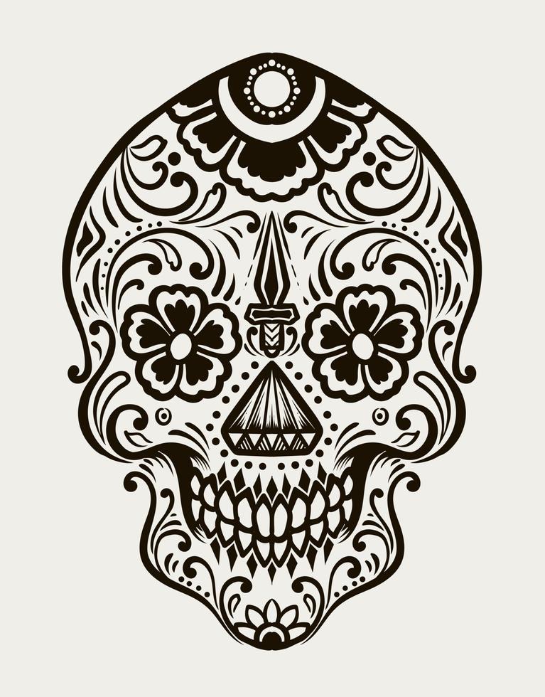 Illustration day of the  dead skull on white background vector