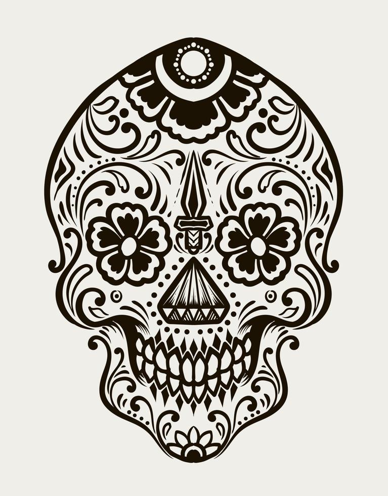 ilustración día del cráneo muerto sobre fondo blanco vector