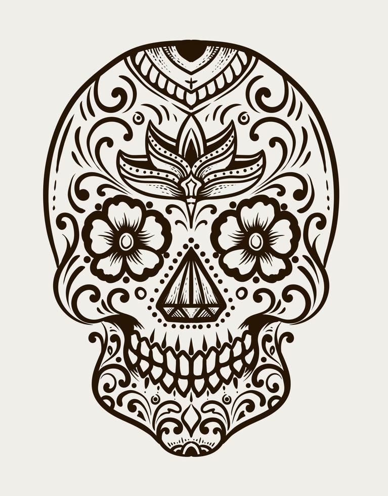 ilustración día del cráneo muerto sobre fondo blanco vector