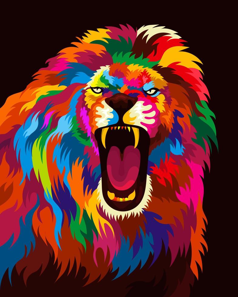 illustration colorful lion head with pop art style vector