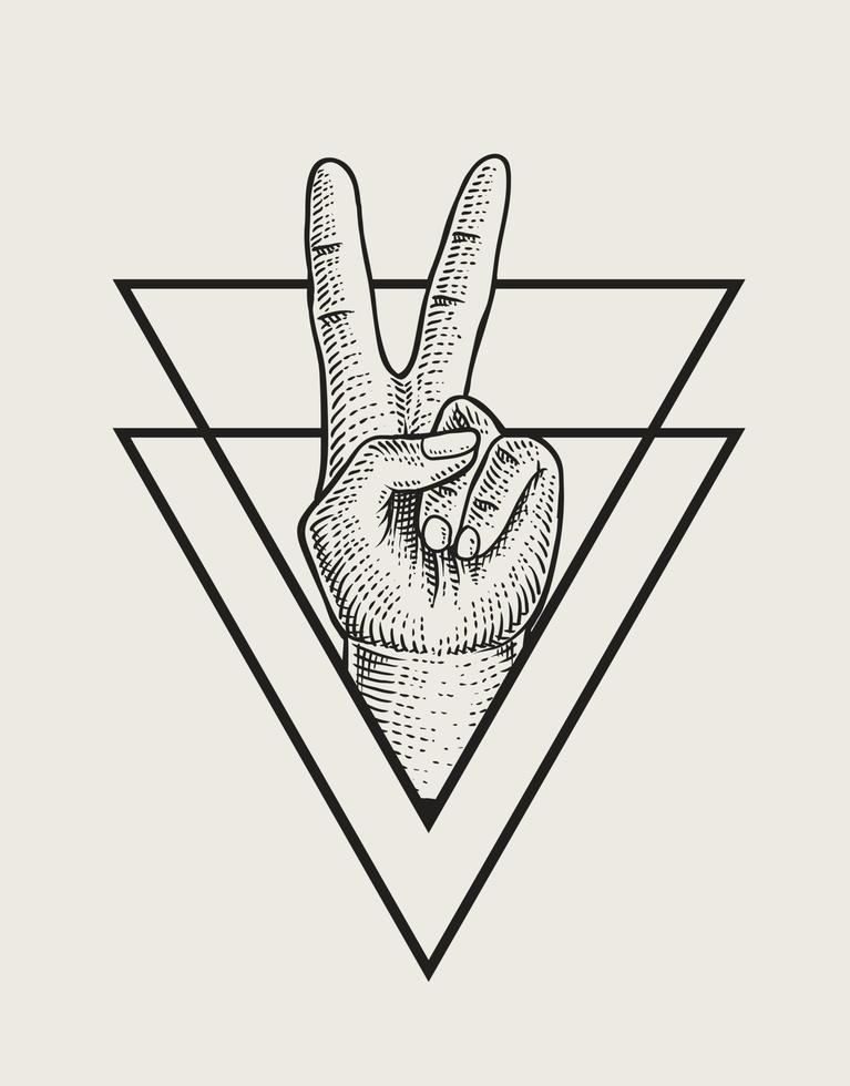 ilustración paz dedo con estilo de grabado vector