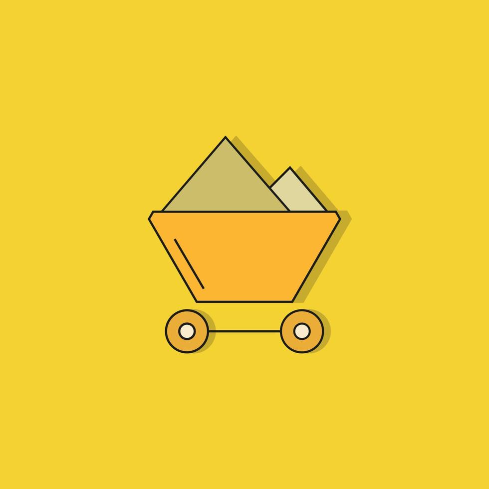 coal, mining cart icon on yellow background vector