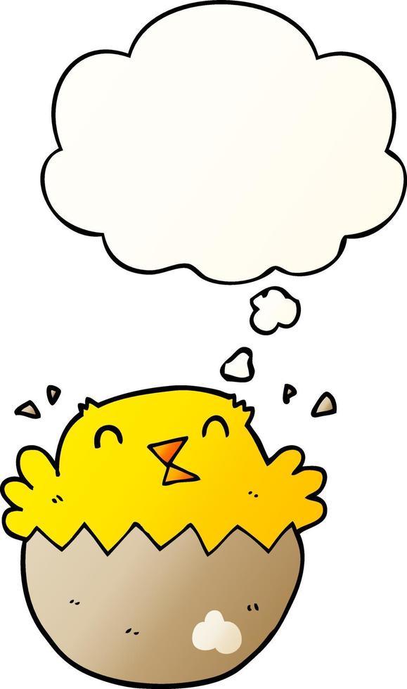 cartoon hatching chick and thought bubble in smooth gradient style vector