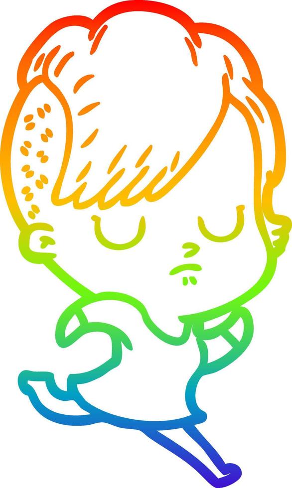 rainbow gradient line drawing cartoon woman vector