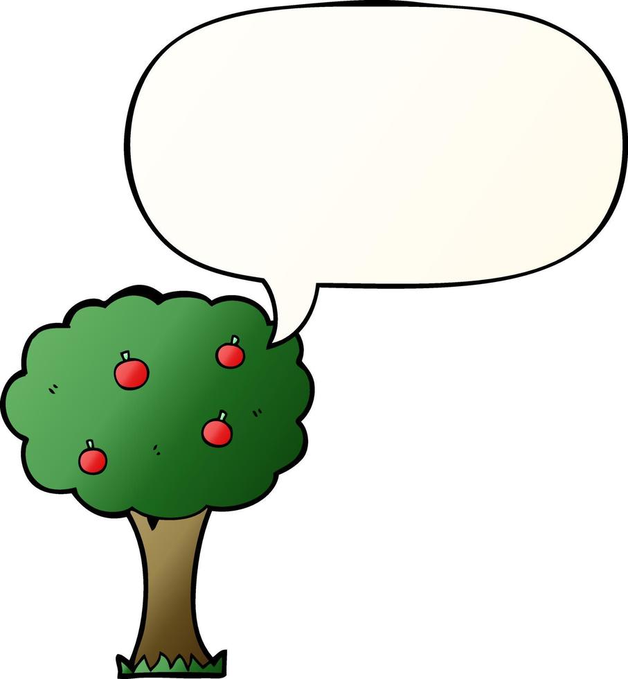 cartoon apple tree and speech bubble in smooth gradient style vector