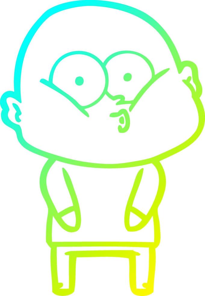 cold gradient line drawing cartoon bald man staring vector