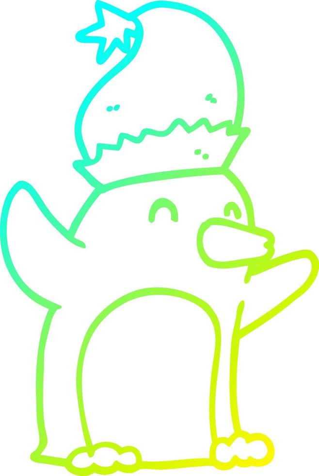 cold gradient line drawing cute cartoon christmas penguin vector
