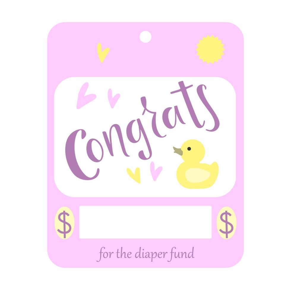 Felicitaciones: tarjetas de invitación de felicitación para baby shower. tarjeta de regalo para bebés, plantilla de tarjeta de dinero. ilustración vectorial vector