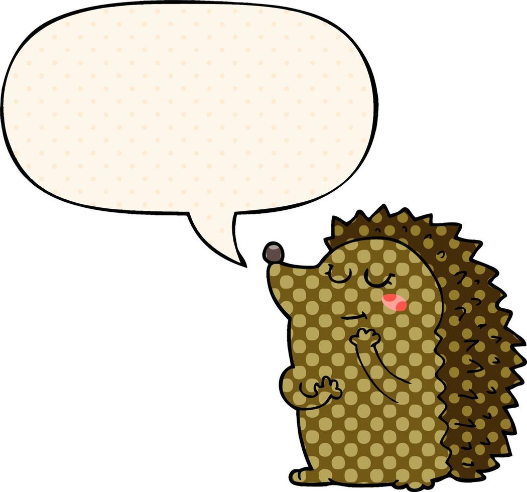 cute cartoon hedgehog and speech bubble in comic book style vector