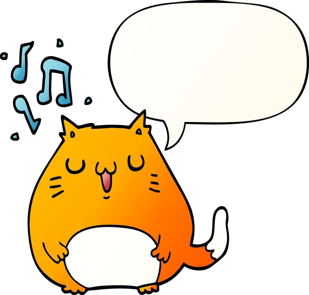 cartoon cat singing and speech bubble in smooth gradient style vector