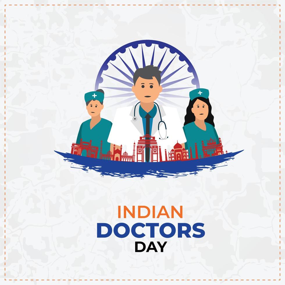 National Doctors' Day in India. Male and female medical team, vector