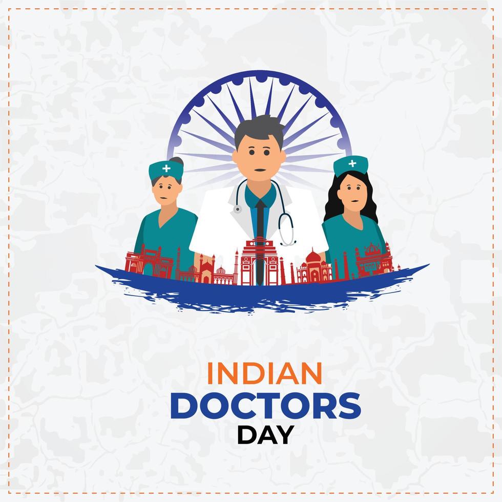 National Doctors' Day in India. Male and female medical team, vector illustration.