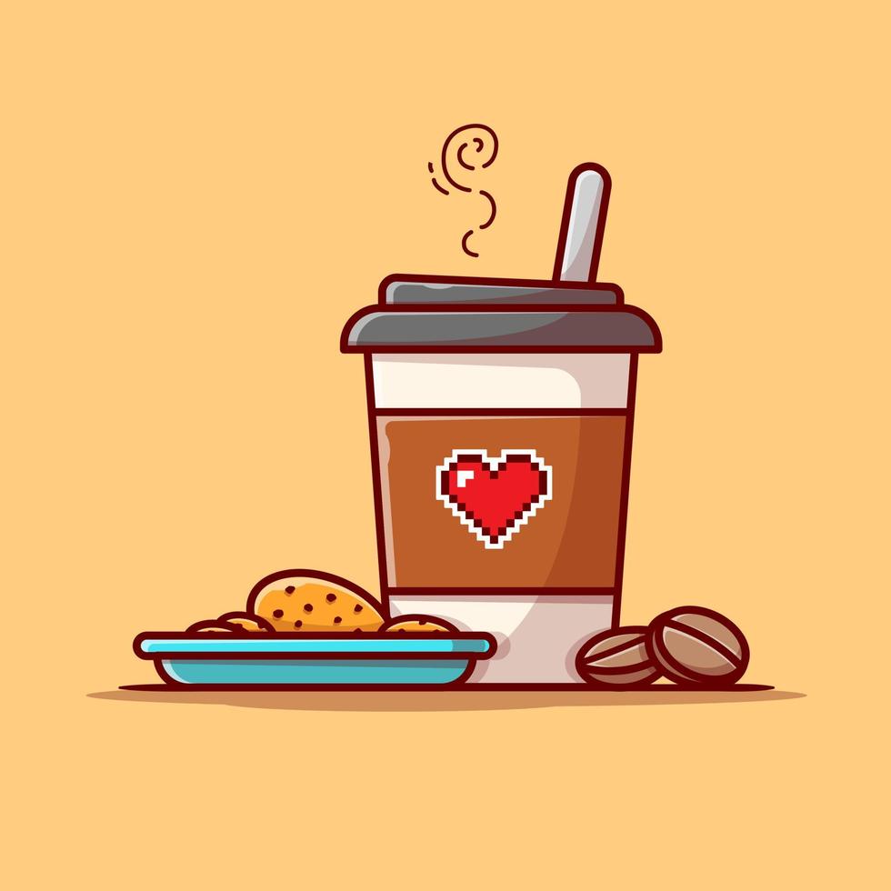 Coffee Cup With Cookies Chocolate Cartoon Vector Icon  Illustration. Food And Drink Icon Concept Isolated Premium  Vector. Flat Cartoon Style