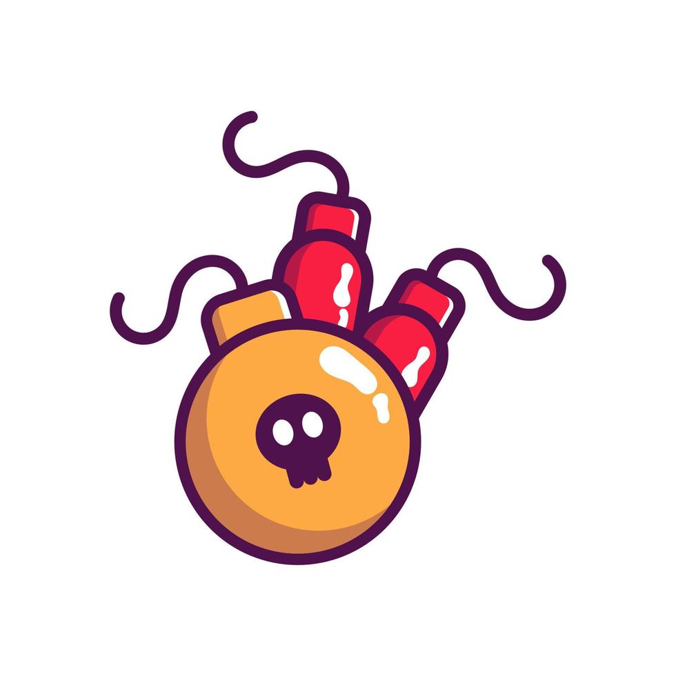 Bomb with fuse and skull for game design. Obstacle or gain to pass the level. Template for mobile, client and browser applications. Volumetric vector colorful object for stylization.