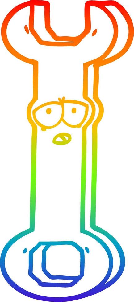 rainbow gradient line drawing cartoon spanner vector