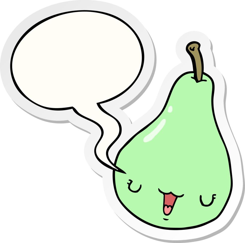 cartoon pear and speech bubble sticker vector