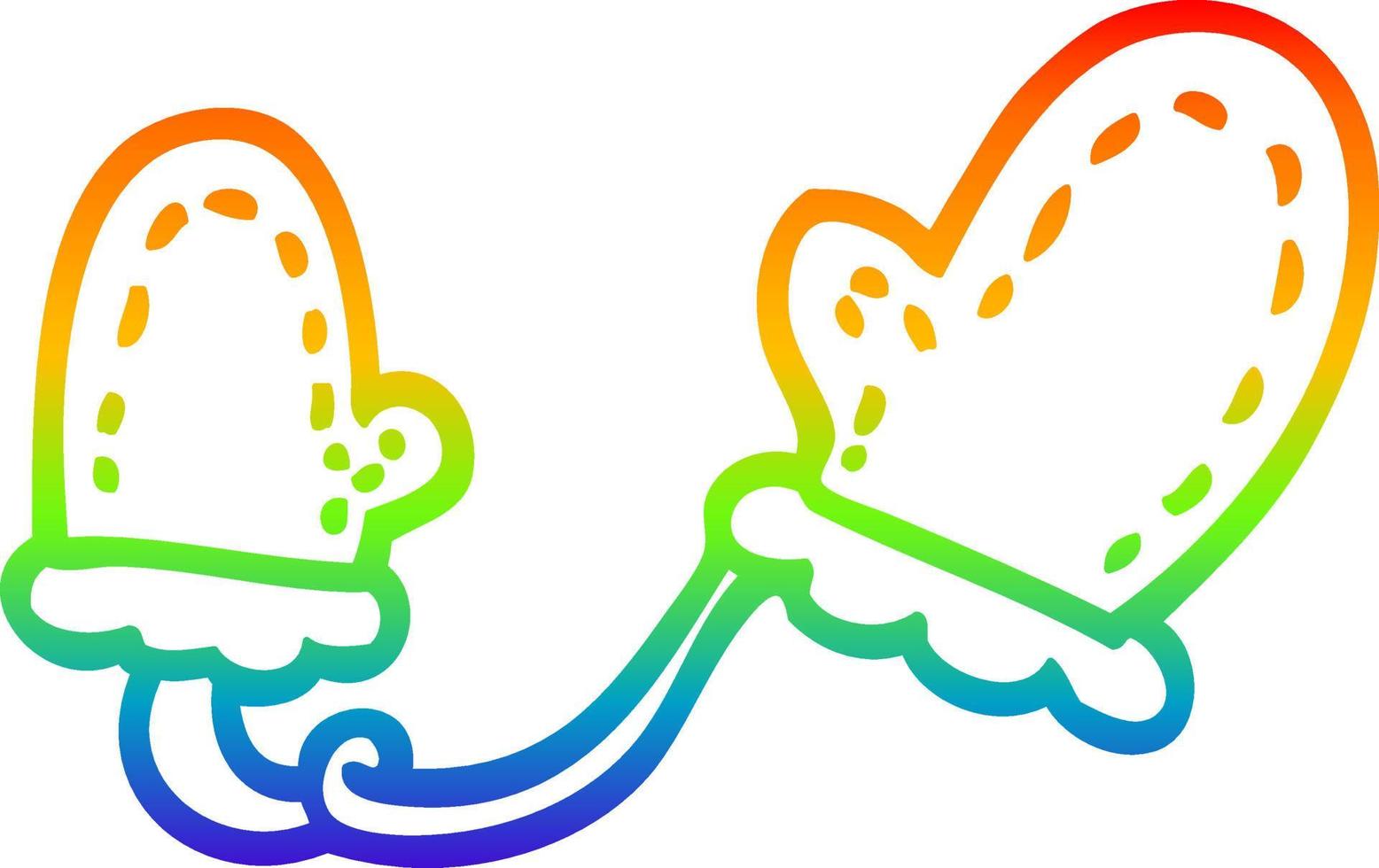 rainbow gradient line drawing cartoon mittens vector