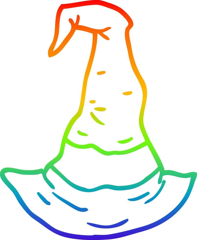 rainbow gradient line drawing cartoon witch hat vector