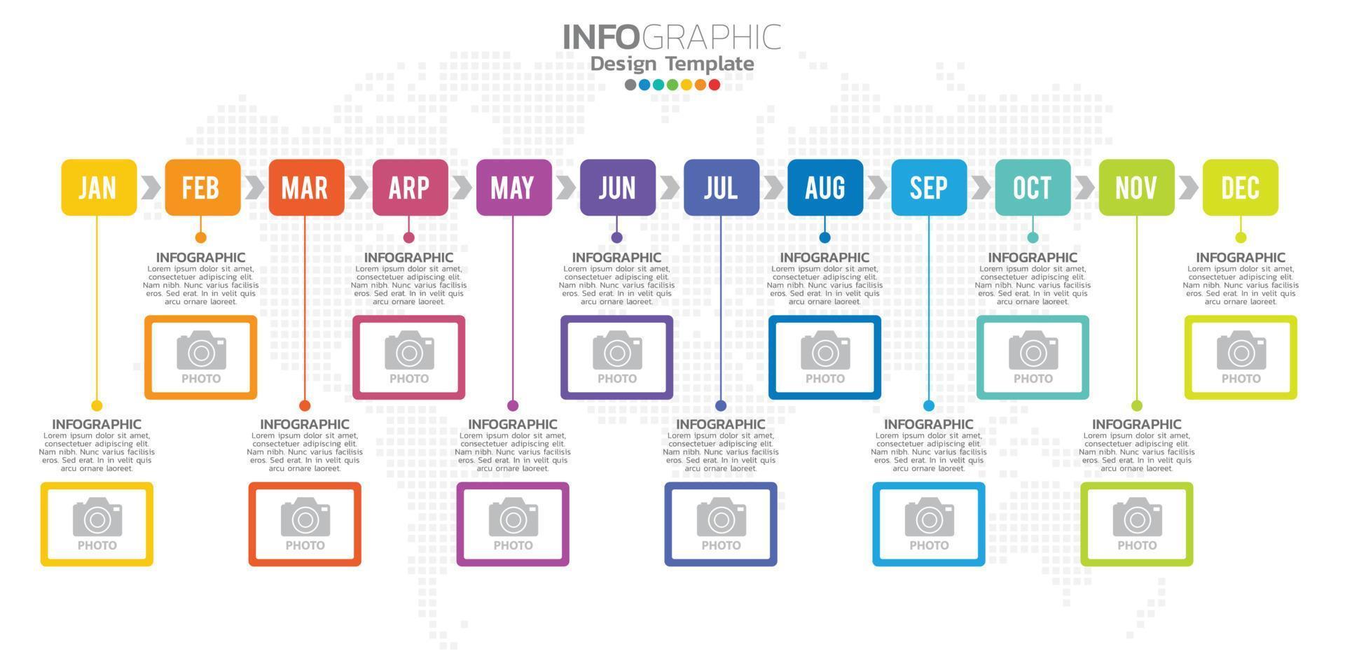 Timeline infographic presentation for 1 year 12 months used for Business concept with 12 options, steps and processes. vector