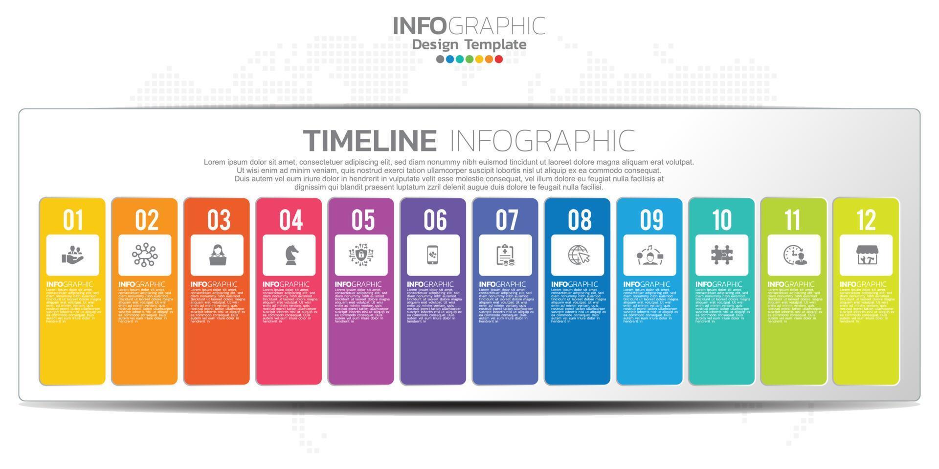 Timeline infographic presentation for 1 year 12 months used for Business concept with 12 options, steps and processes. vector