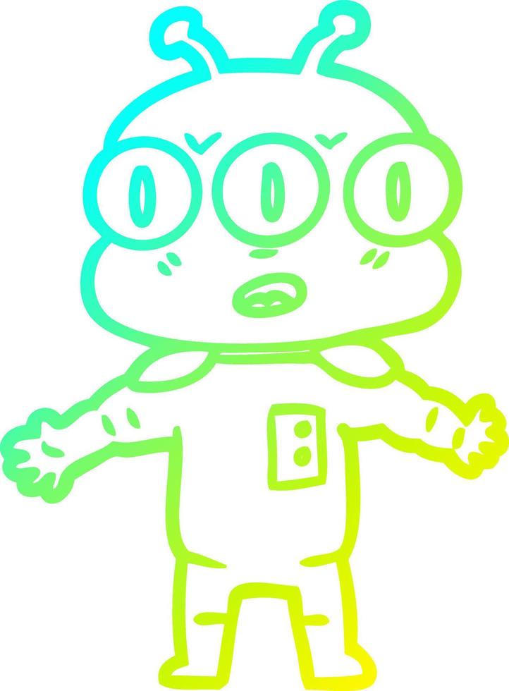 cold gradient line drawing cartoon three eyed alien vector