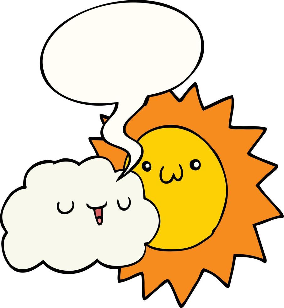 cartoon sun and cloud and speech bubble vector