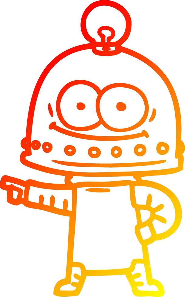 warm gradient line drawing happy carton robot with light bulb vector