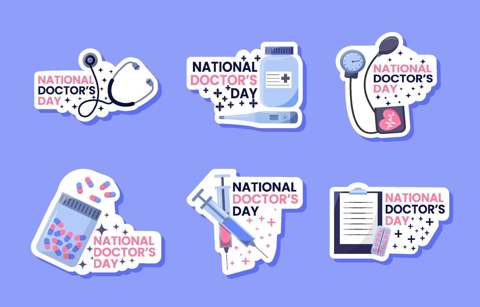 National Doctor Day Sticker Collection vector