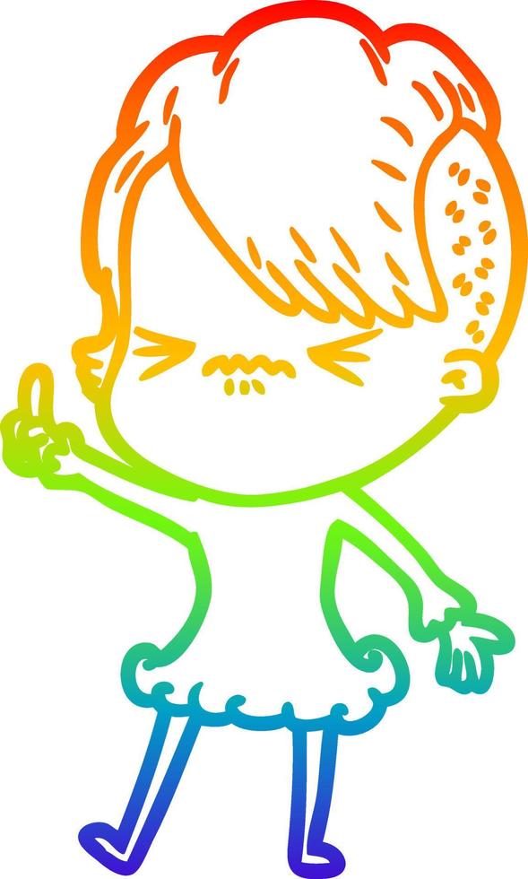 rainbow gradient line drawing cartoon annoyed hipster girl vector
