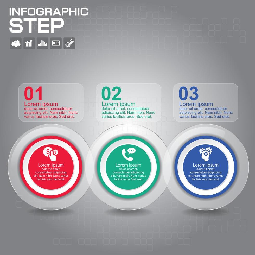 Elementos de diseño infográfico de 3 pasos para su ilustración de vector de negocio.