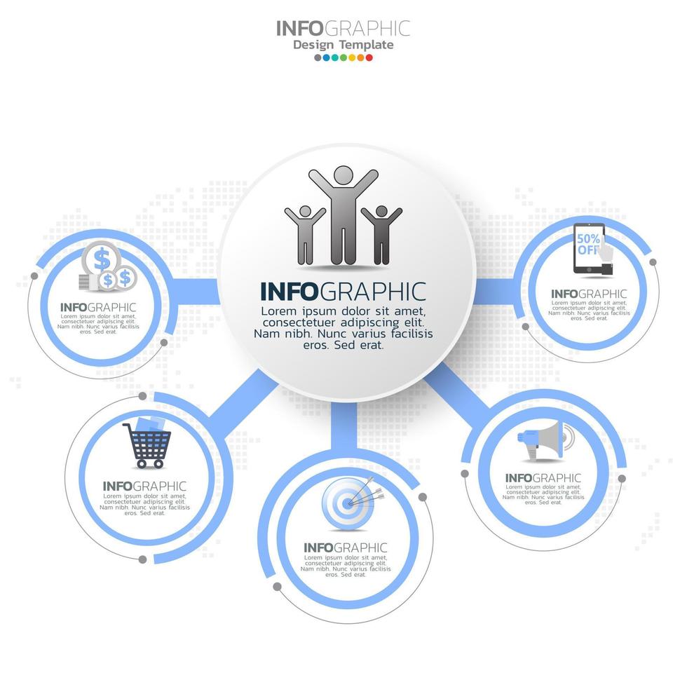 Business circle infographic elements with 5 options or steps. vector