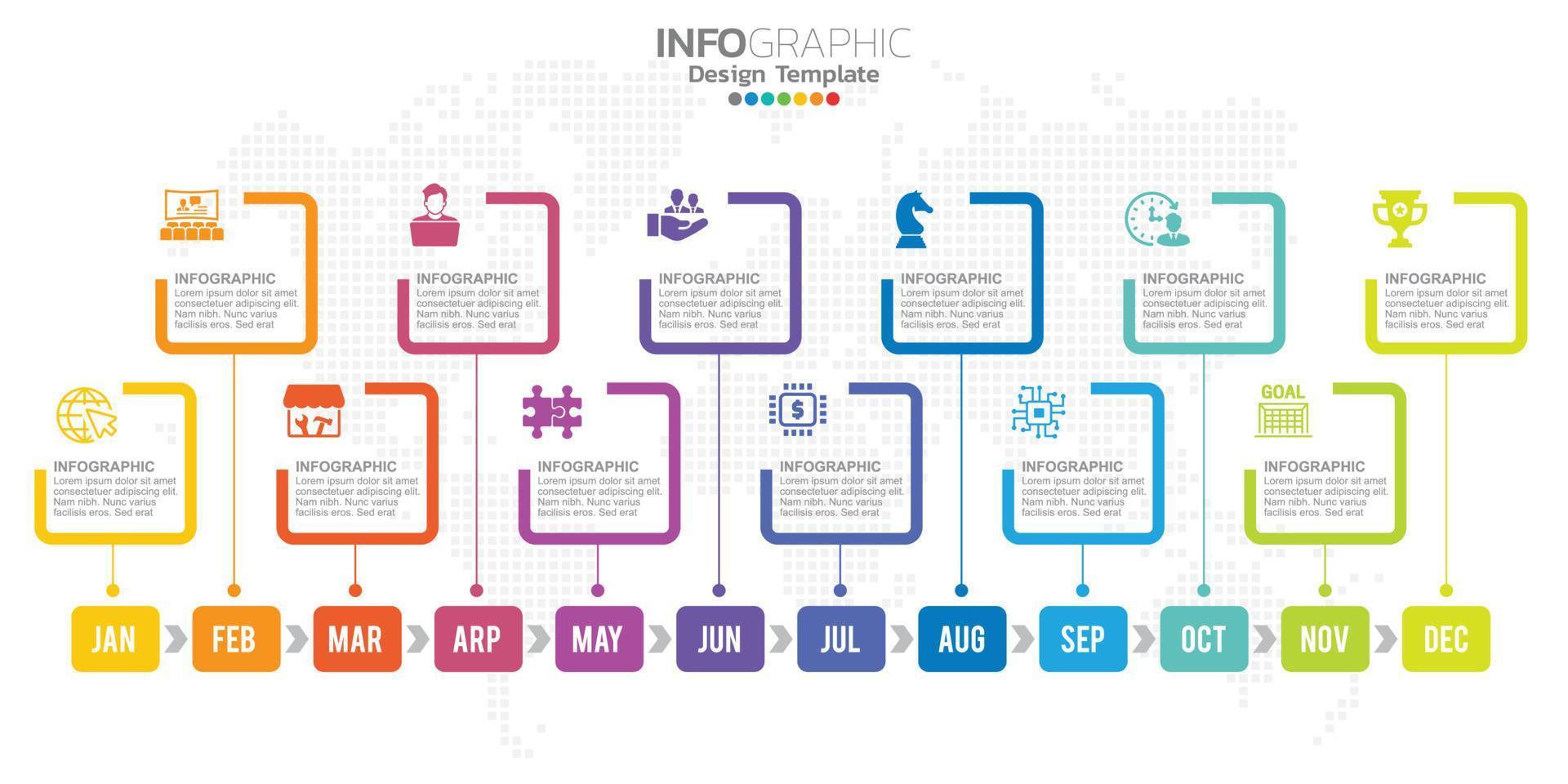 presentación infográfica de línea de tiempo para 1 año 12 meses utilizada para el concepto de negocio con 12 opciones, pasos y procesos. vector