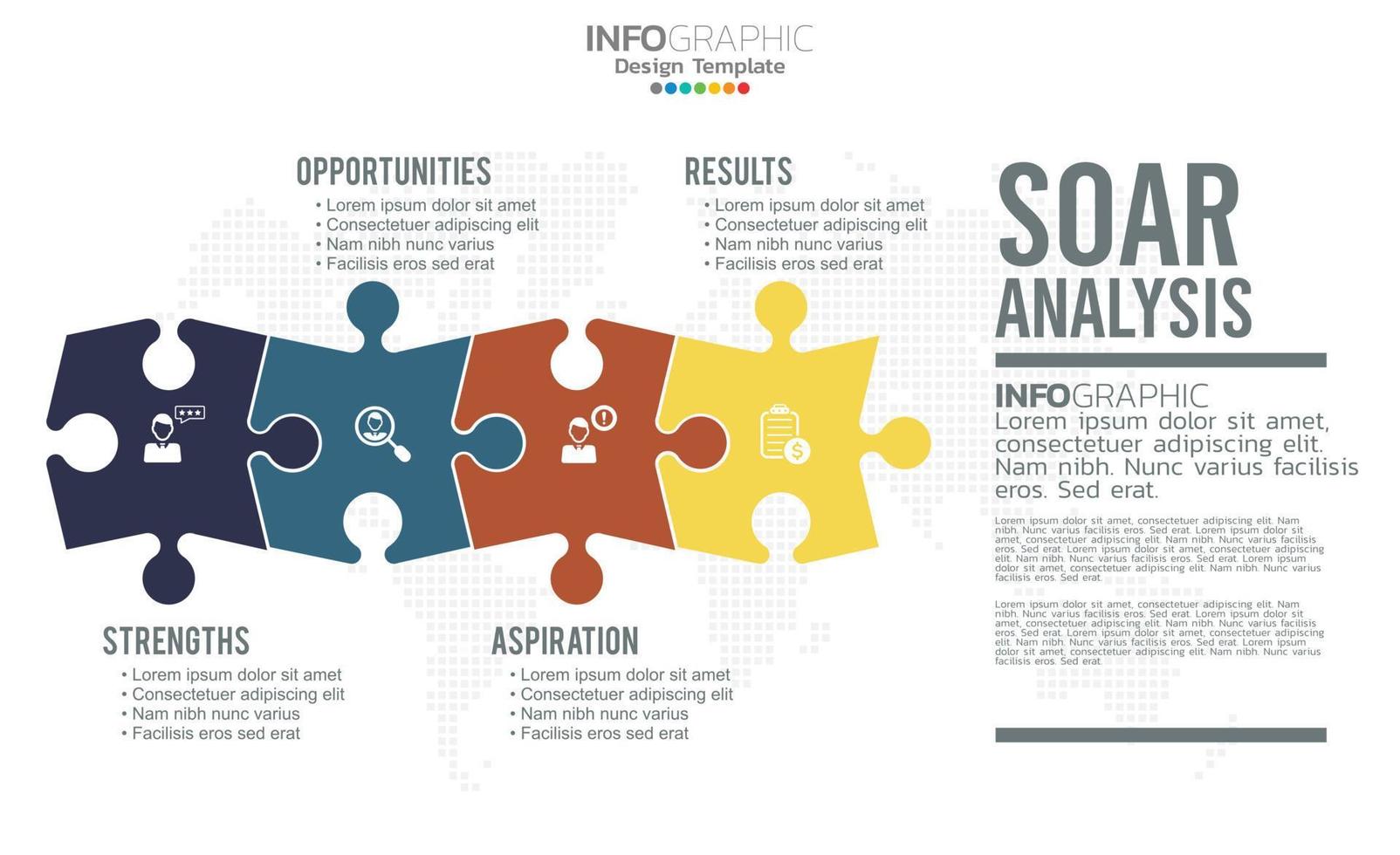 SOAR banner infographic for business analysis, strength, opportunities, aspirations and results. vector