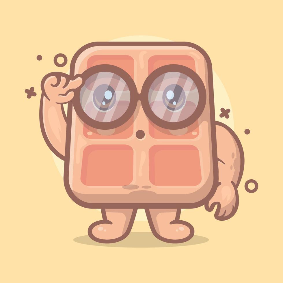 mascota de personaje de comida de waffle genio con expresión de pensamiento dibujos animados aislados en diseño de estilo plano vector