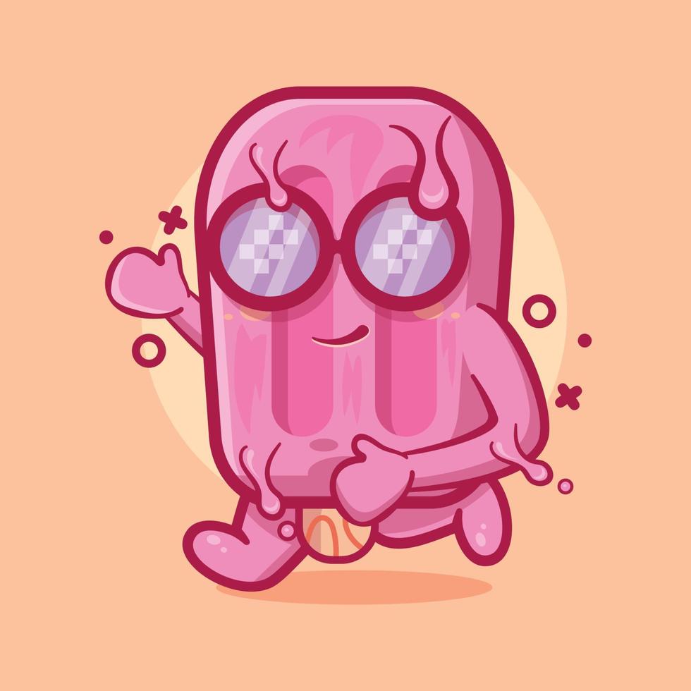 linda mascota de personaje de helado de paleta rosa corriendo dibujos animados aislados en un diseño de estilo plano vector