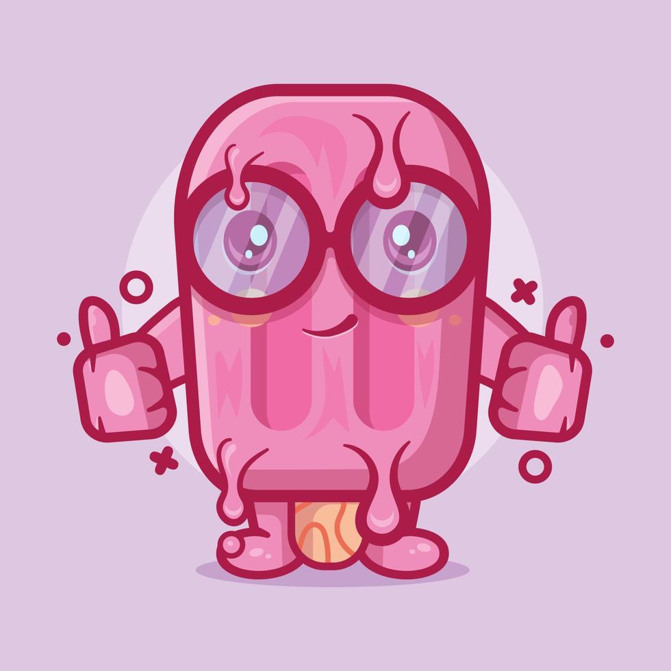 funny pink popsicle ice cream character mascot with thumb up hand gesture isolated cartoon in flat style design vector