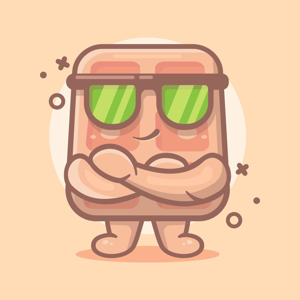 cute belgian waffle food character mascot with cool expression isolated cartoon in flat style design vector