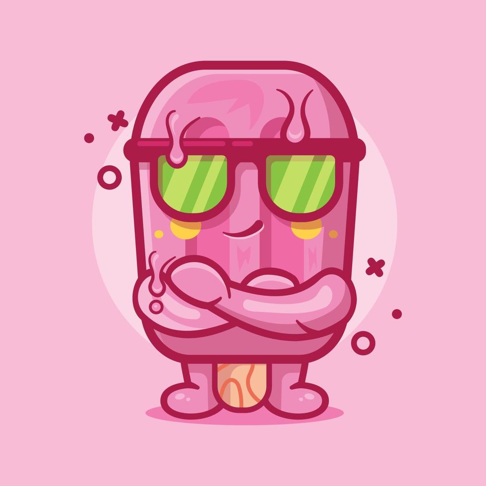 cute pink popsicle ice cream character mascot with cool expression isolated cartoon in flat style design vector