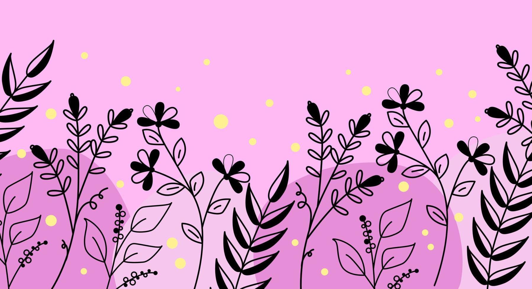 banner rosa con línea botánica y flores vector