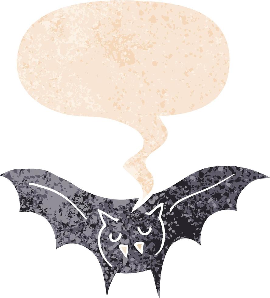 cartoon vampire bat and speech bubble in retro textured style vector