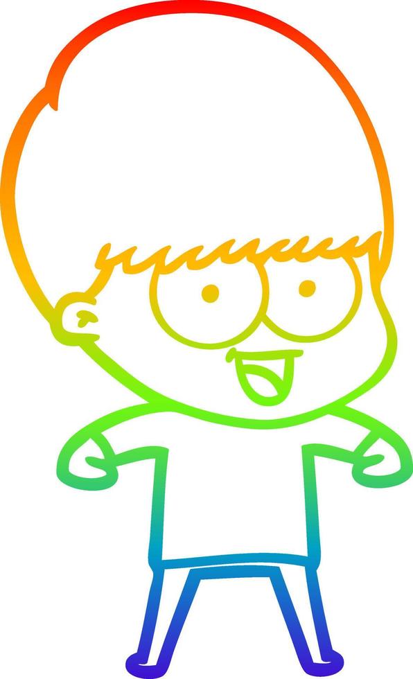 rainbow gradient line drawing happy cartoon boy vector