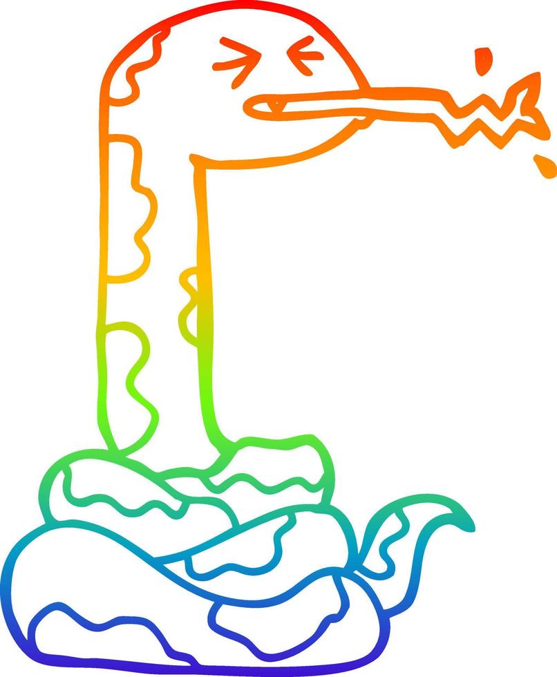 rainbow gradient line drawing cartoon hissing snake vector