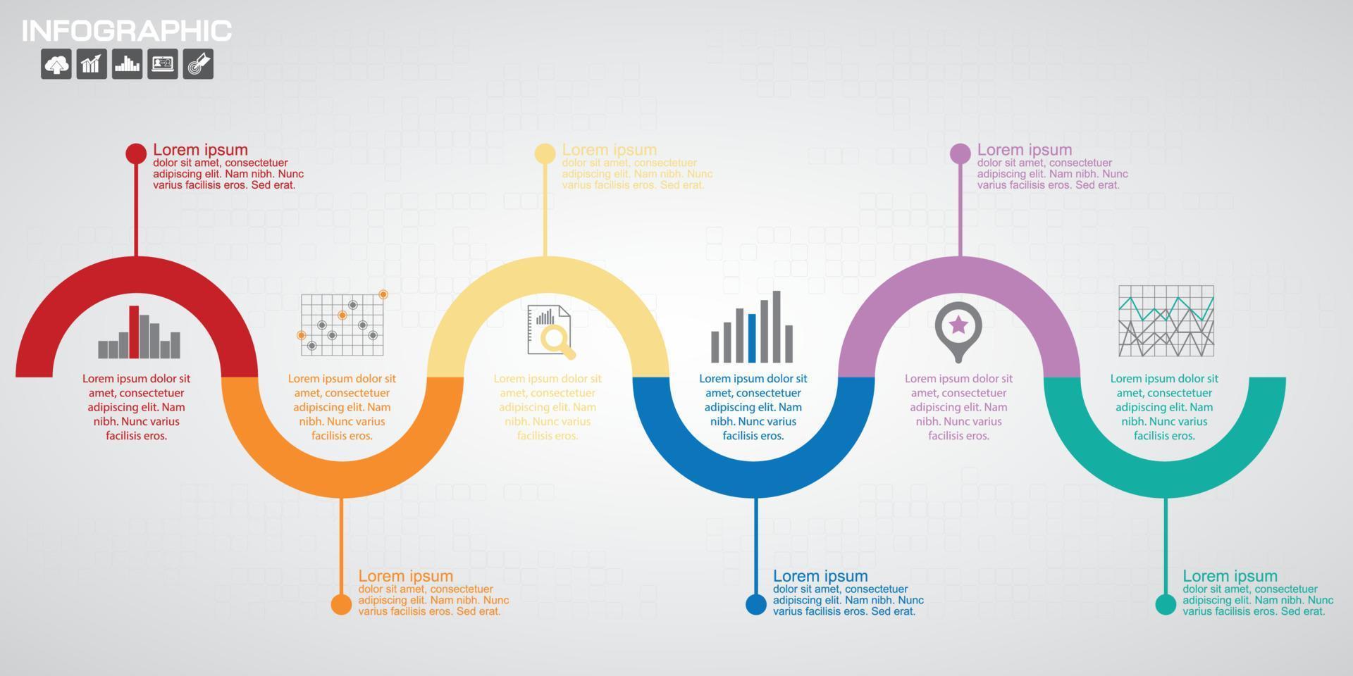 Timeline infographics design template with 6 options, process diagram, vector eps10 illustration