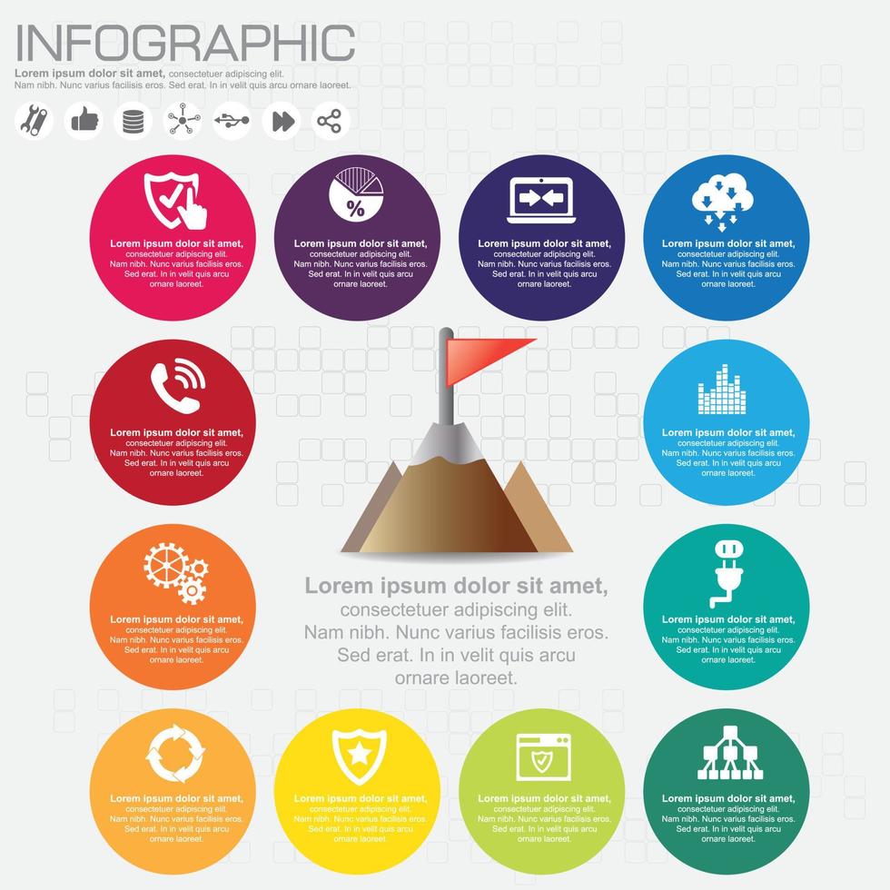 Infographic design template and business concept with 12 options, parts, steps or processes. Can be used for workflow layout, diagram, number options, web design. vector