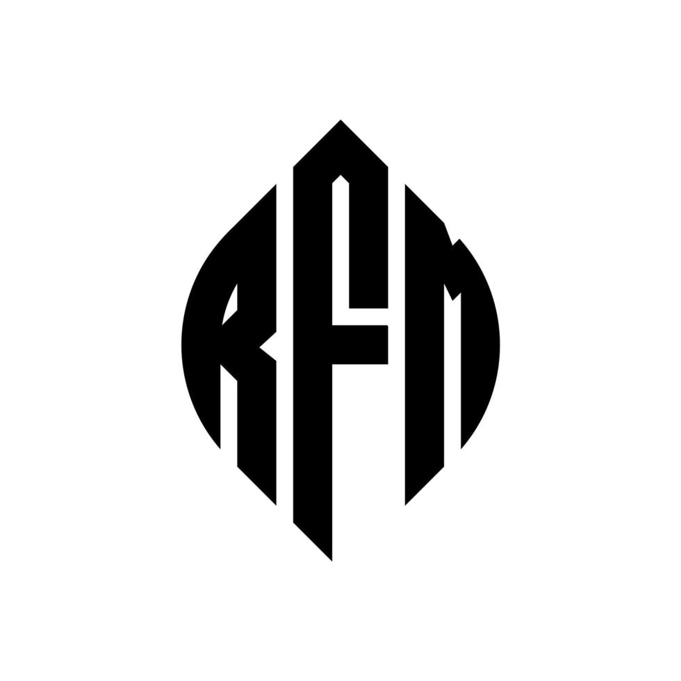 diseño de logotipo de letra de círculo rfm con forma de círculo y elipse. letras elipses rfm con estilo tipográfico. las tres iniciales forman un logo circular. rfm círculo emblema resumen monograma letra marca vector. vector