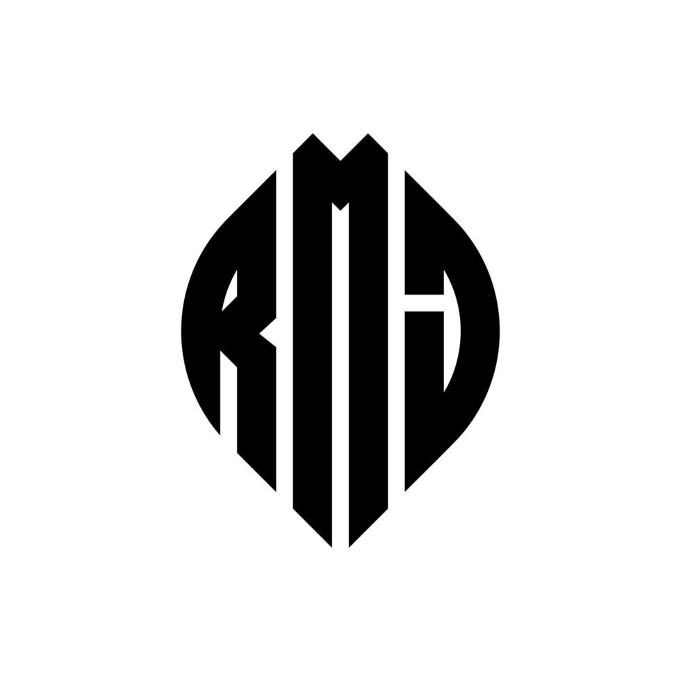 diseño de logotipo de letra circular rmj con forma de círculo y elipse. letras elipses rmj con estilo tipográfico. las tres iniciales forman un logo circular. rmj círculo emblema resumen monograma letra marca vector. vector