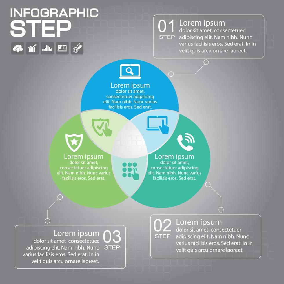 Flat business presentation vector slide template with venn diagram