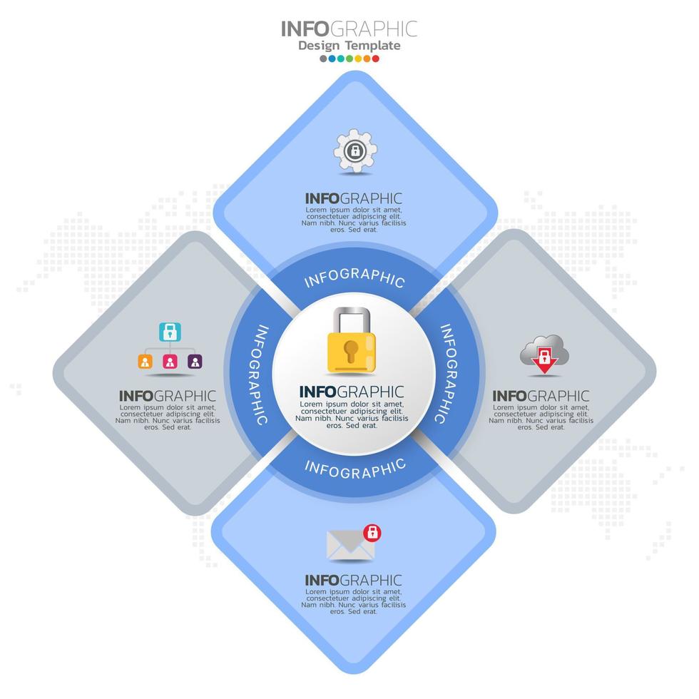 protéjase contra la infografía de ataques cibernéticos con 4 opciones o pasos. vector