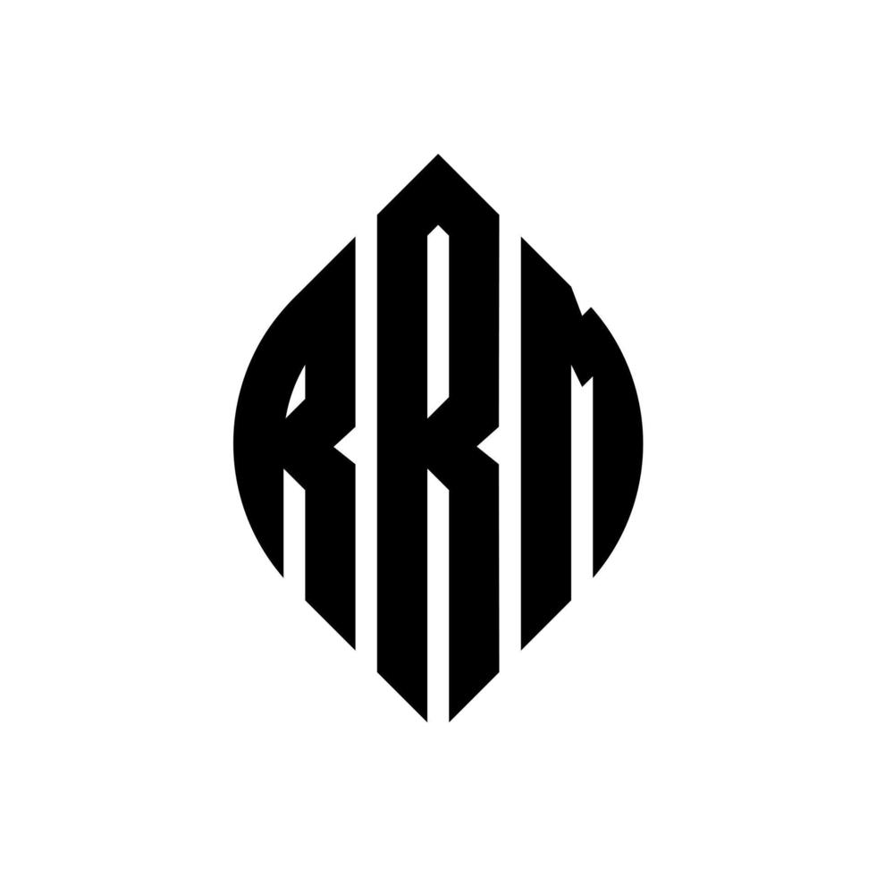 RRM circle letter logo design with circle and ellipse shape. RRM ellipse letters with typographic style. The three initials form a circle logo. RRM Circle Emblem Abstract Monogram Letter Mark Vector. vector