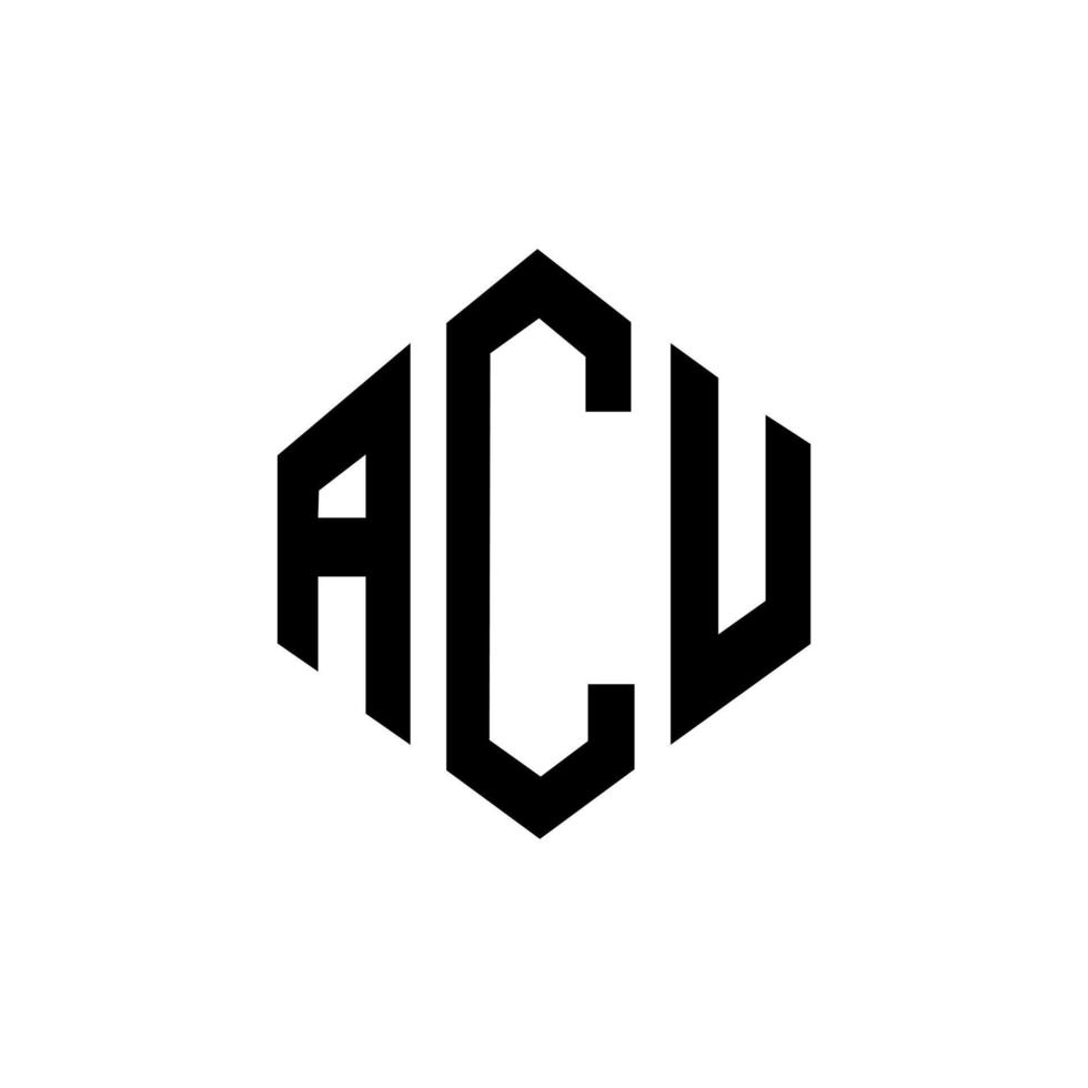 ACU letter logo design with polygon shape. ACU polygon and cube shape logo design. ACU hexagon vector logo template white and black colors. ACU monogram, business and real estate logo.